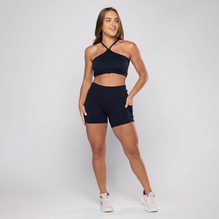 Conjunto Short Bolso Fitness Feminina + Top Poliamida Bojo