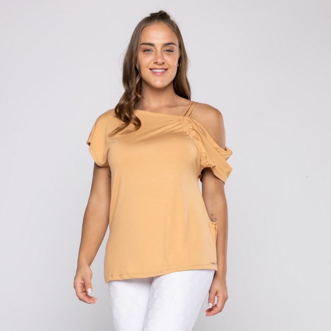 Blusa Feminina Manga Curta Detalhe Ombro