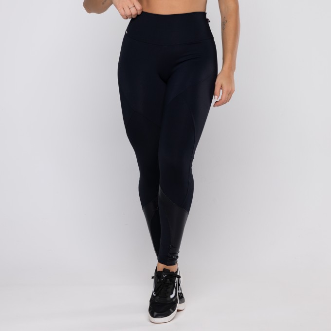 Legging Fitness Feminina Recortes Em Brilho Compressão Cós Alto