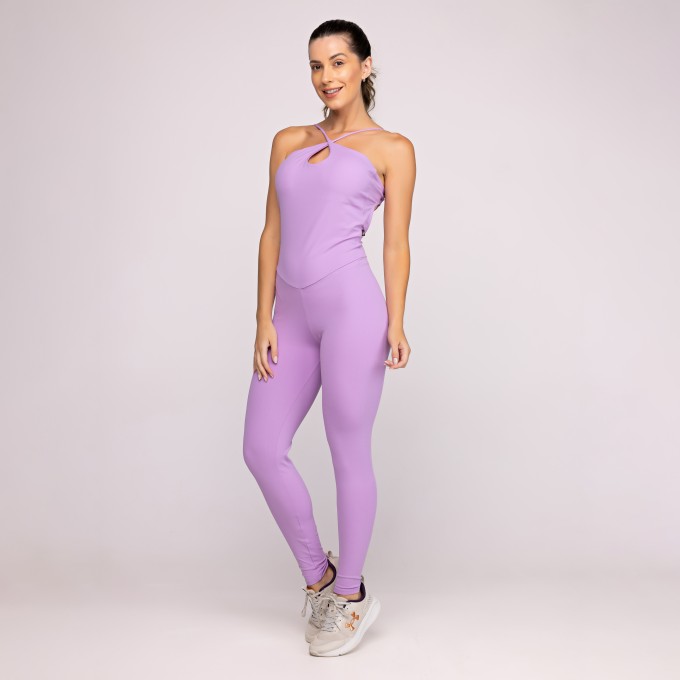 Macacão Longo Feminino Fitness Compressão Decote Cruzado Frente