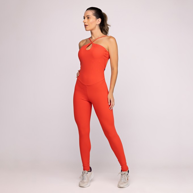 Macacão Longo Feminino Fitness Compressão Decote Cruzado Frente