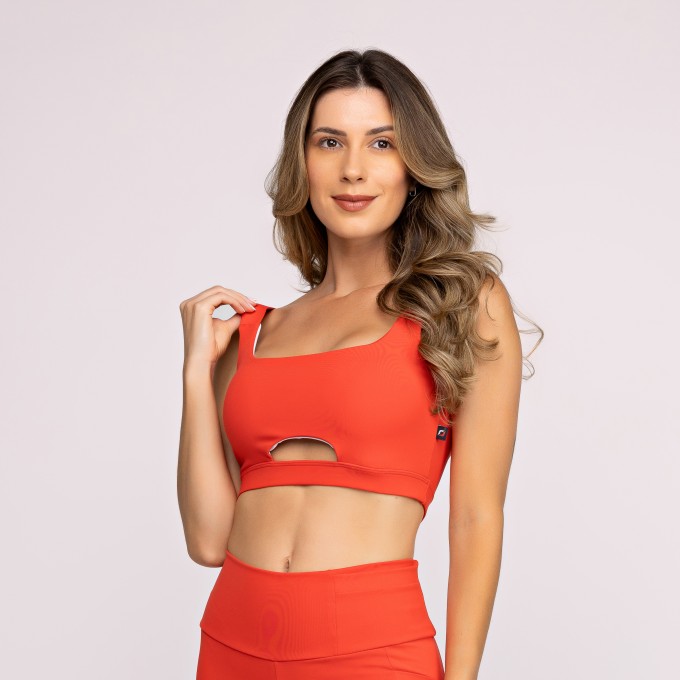 Top Fitness Feminino Sustentação Alças Largas e Bojo Estela