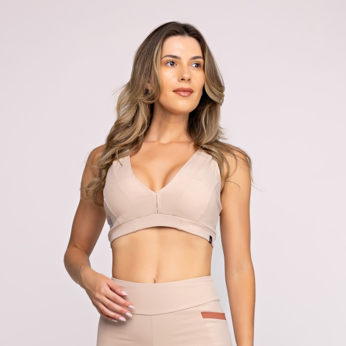 Top Fitness Feminino Alta Compressão Alças Largas 3 Em 1 Poliamida