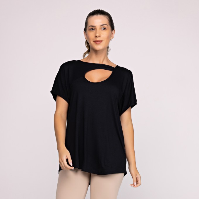 Blusa Feminina Manga Curta Decote Detalhe Ombro