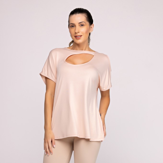 Blusa Feminina Manga Curta Decote Detalhe Ombro