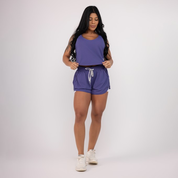 Conjunto Fitness Short e camiseta Feminina Textura Poliamida