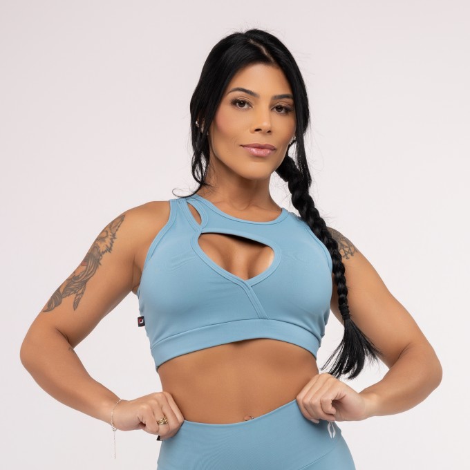 Top Fitness Feminino Decote Gota Costas Estilizada Poliamida