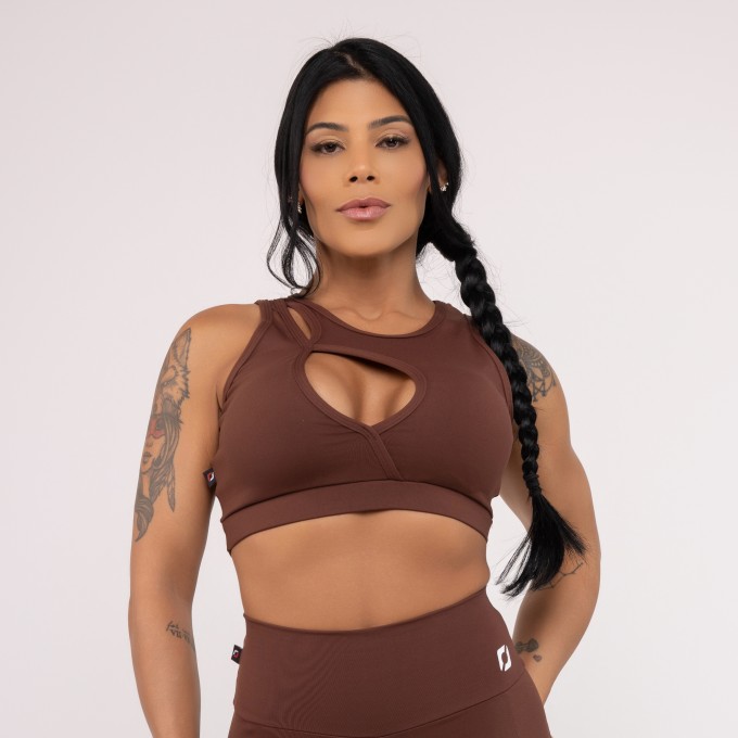 Top Fitness Feminino Decote Gota Costas Estilizada Poliamida