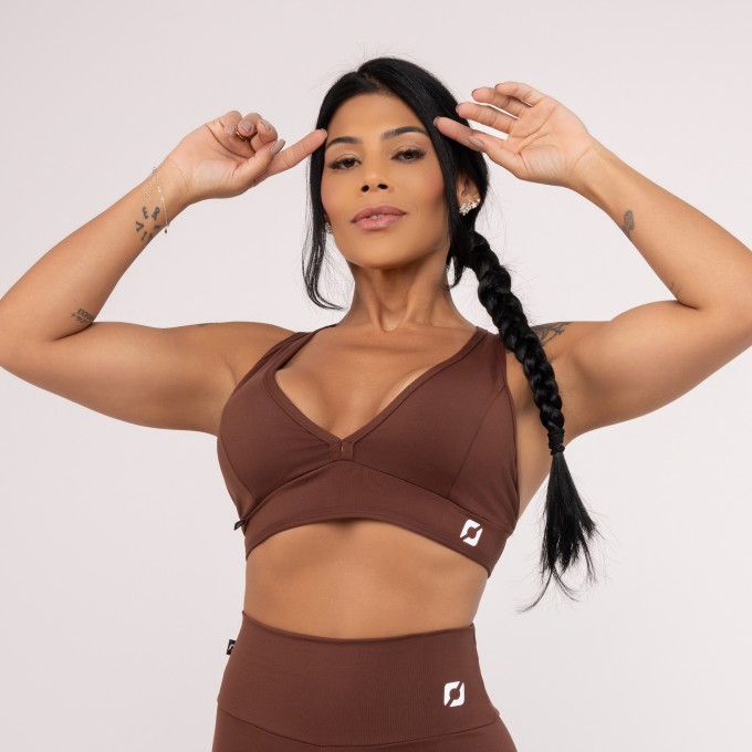 Top Fitness Feminino Decote V Costas Tiras Poliamida