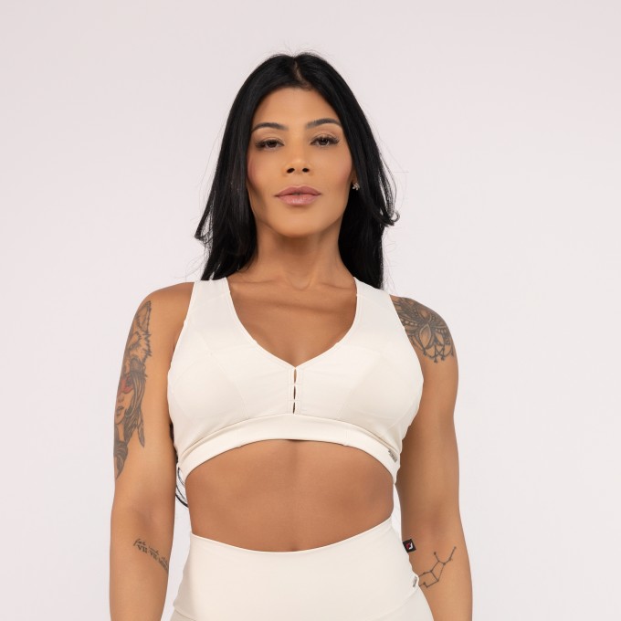 Top Fitness Feminino Alta Compressão Alças Largas 3 Em 1 Poliamida