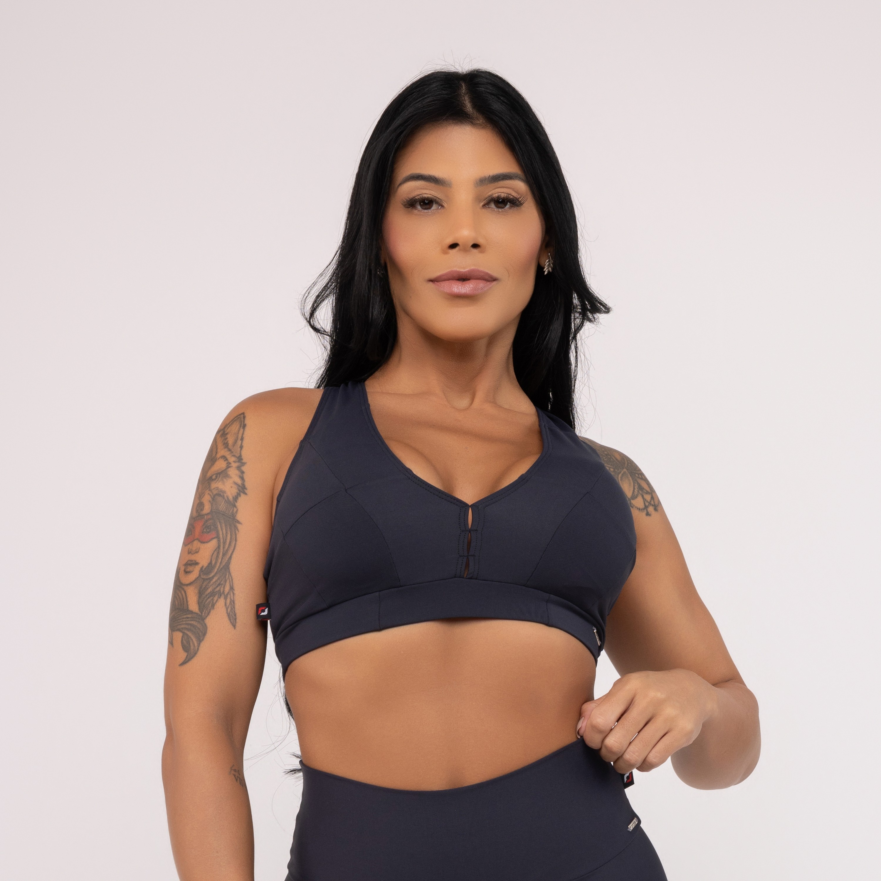 Top Fitness Feminino Alta Compressão Alças Largas 3 Em 1 Poliamida