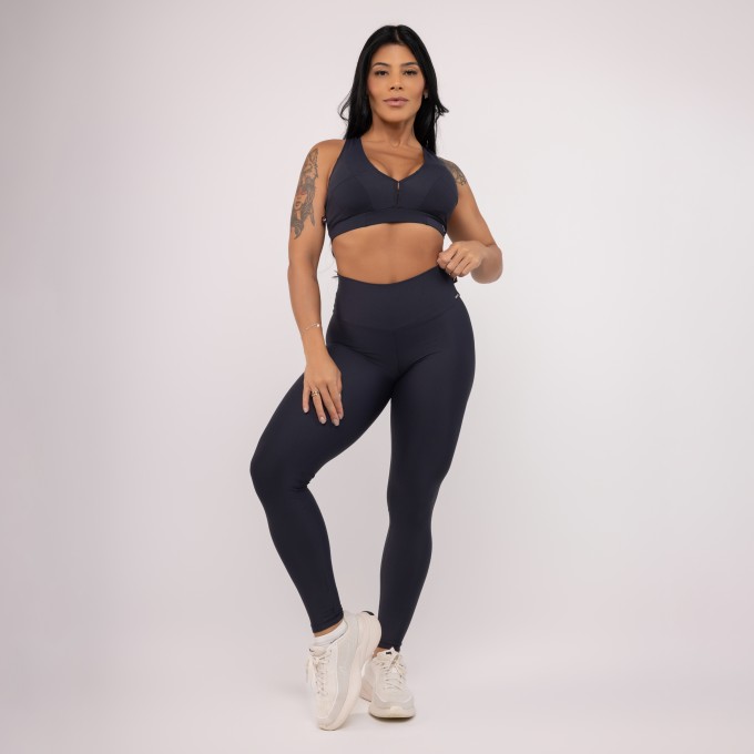 Conjunto Legging Fitness Feminina Poliamida + Top Sustentação Bojo