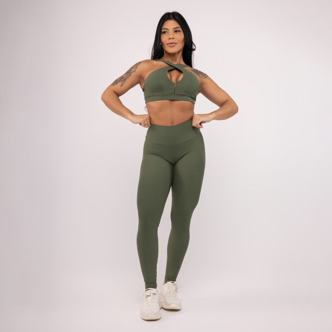 Conjunto Legging Fitness Feminina Poliamida + Top Sustentação Bojo