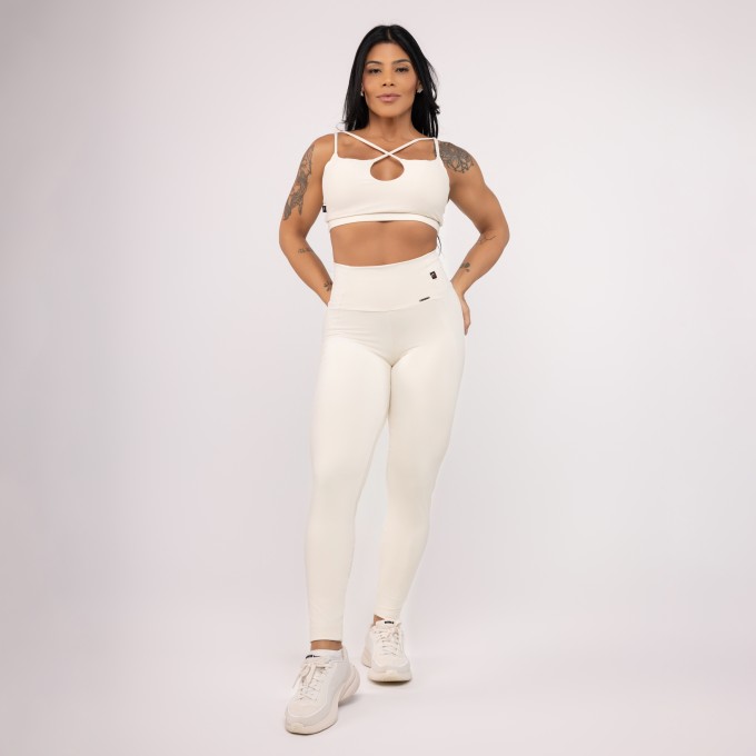 Conjunto Legging Fitness Feminina Alta + Top Tiras Alça Dupla
