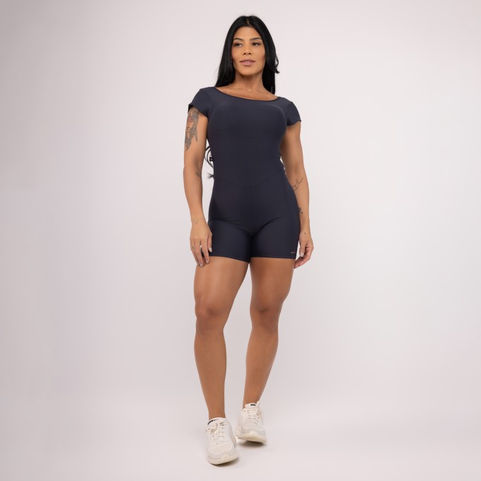 Macaquinho Curto Fitness Feminino Manga Curta Costa Cavada