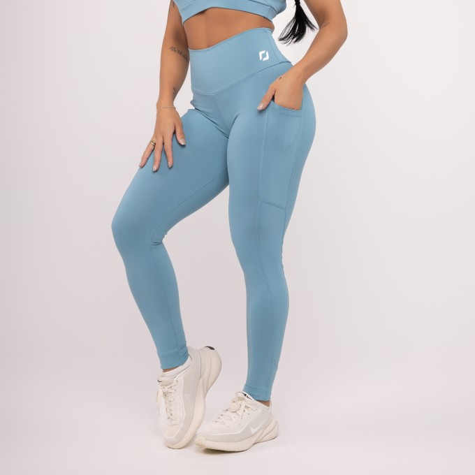 Calça Legging Fitness Feminina Bolsos Laterais Cintura Alta