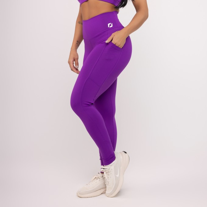 Calça Legging Fitness Feminina Bolsos Laterais Cintura Alta