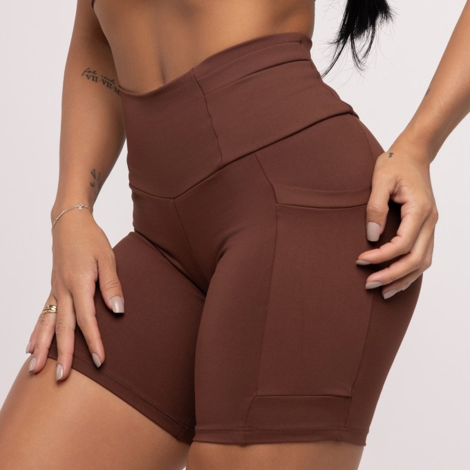 Bermuda Fitness Feminina Bolso Lateral e Cós Poliamida
