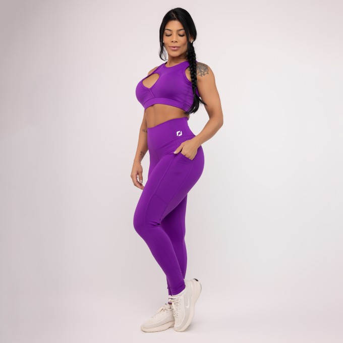 Conjunto Fitness Feminino Legging Bolsos + Top Gota Poliamida