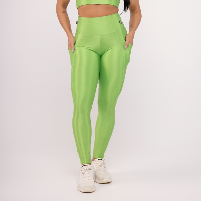 Calça Legging Fitness Feminina Bolsos Laterais Cós Alto Poliamida