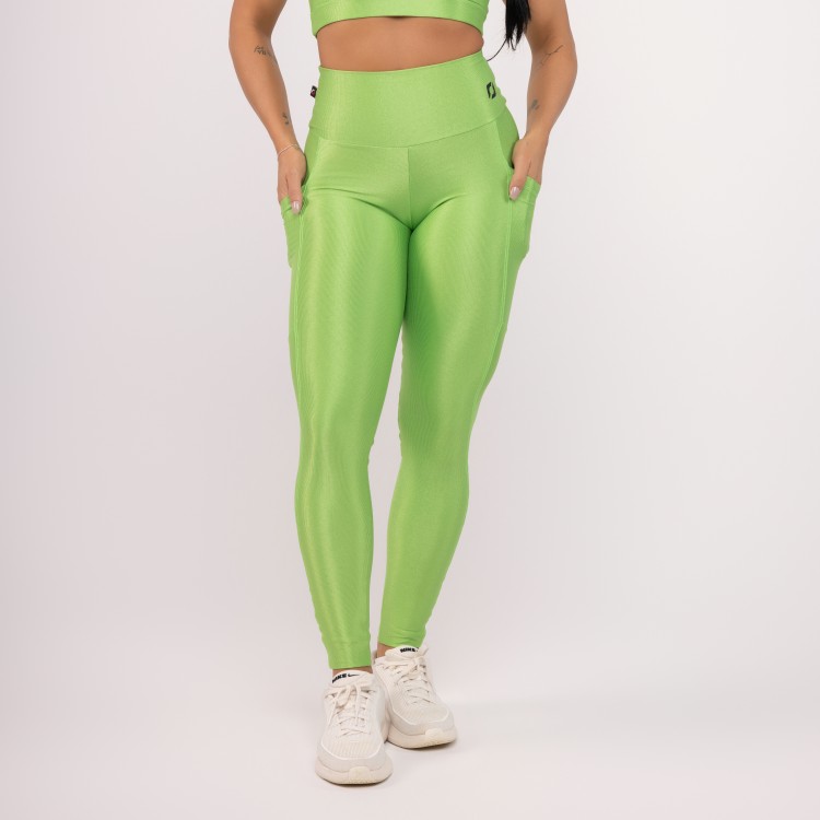 Calça Legging Fitness Feminina Bolsos Laterais Cós Alto Poliamida