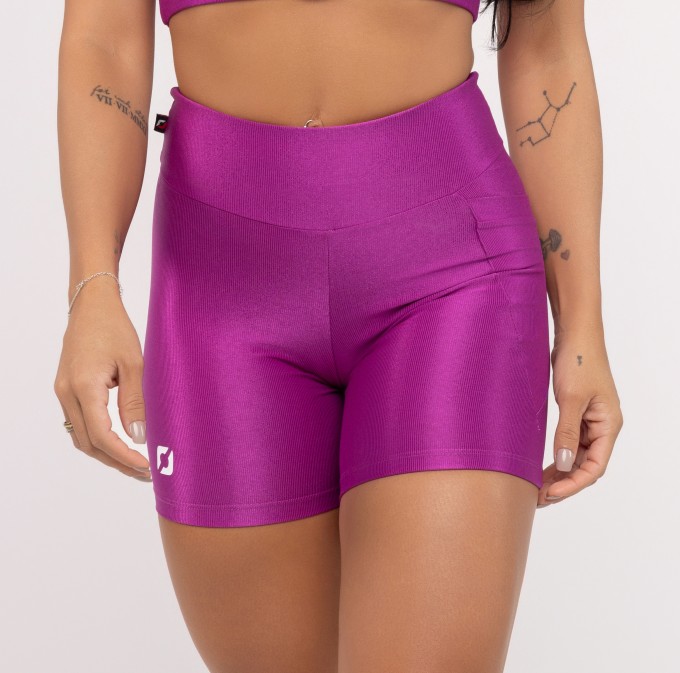 Shor Feminino Fitness Cintura Alta Bolso Poliamida Compressão