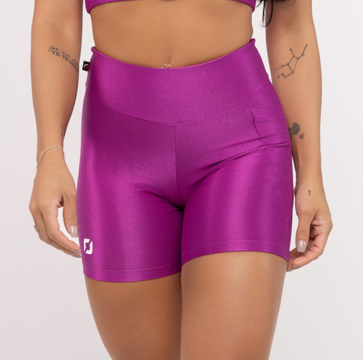 Shor Feminino Fitness Cintura Alta Bolso Poliamida Compressão