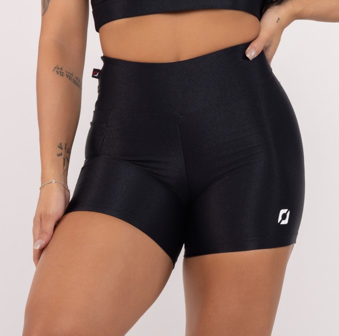 Shor Feminino Fitness Cintura Alta Bolso Poliamida Compressão