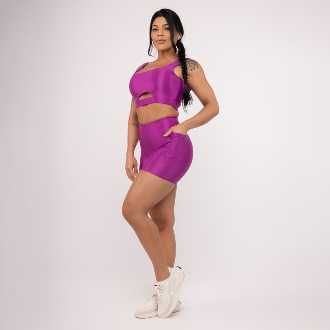 Conjunto Short e Top Fitness Feminino Poliamida Compressão