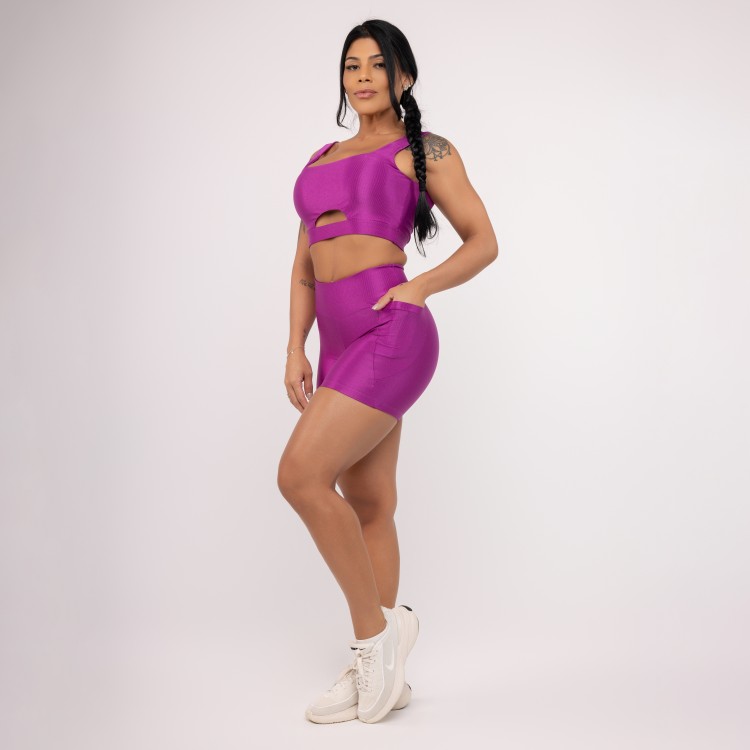 Conjunto Short e Top Fitness Feminino Poliamida Compressão