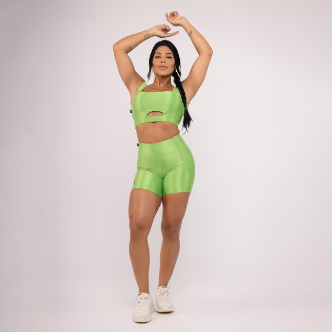 Conjunto Short e Top Fitness Feminino Poliamida Compressão