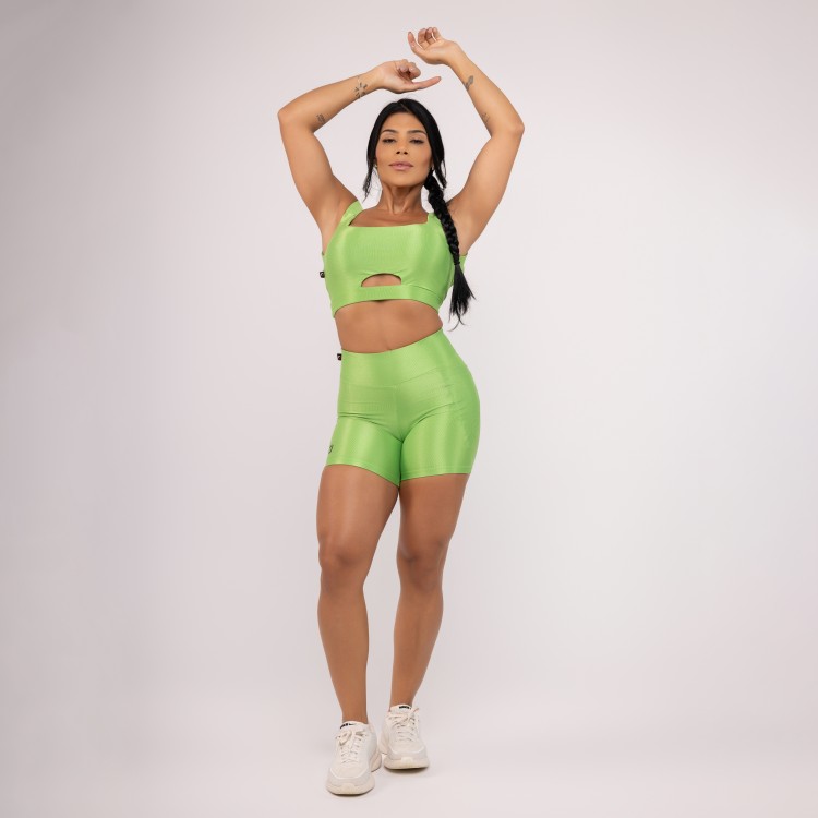 Conjunto Short e Top Fitness Feminino Poliamida Compressão