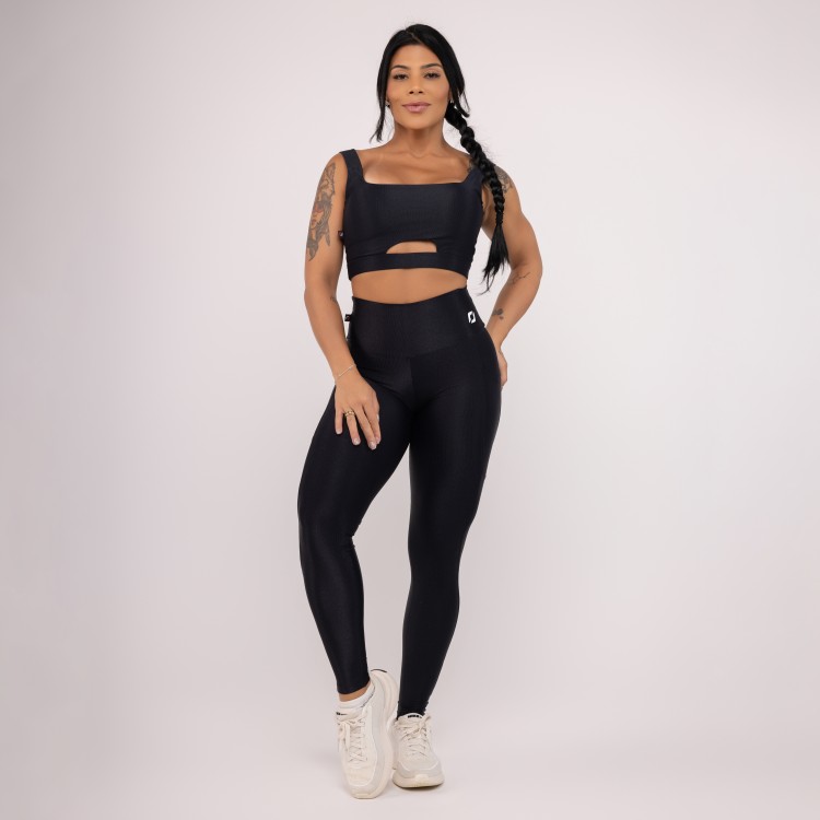 Conjunto legging Bolso e Top Fitness Feminino Poliamida Compressão