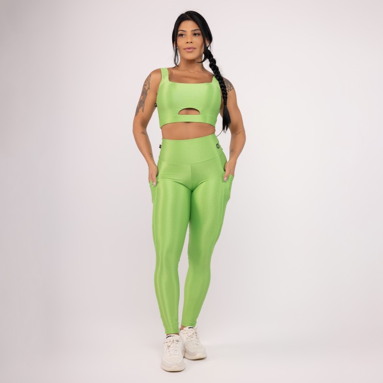 Conjunto legging Bolso e Top Fitness Feminino Poliamida Compressão