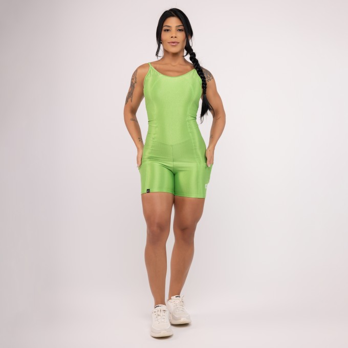 Macaquinho Fitness Feminino Bolso Lateral  Bojo Poliamida