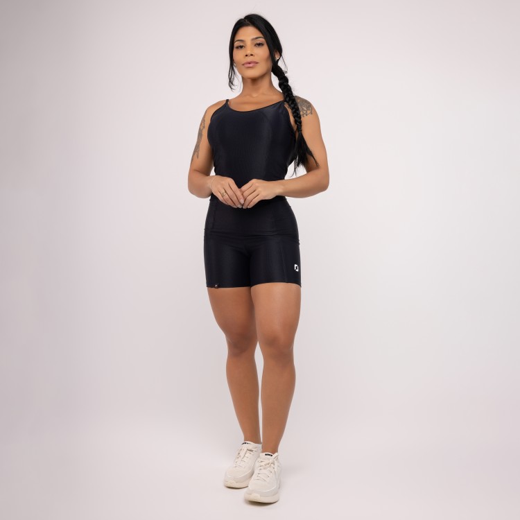 Macaquinho Fitness Feminino Bolso Lateral  Bojo Poliamida