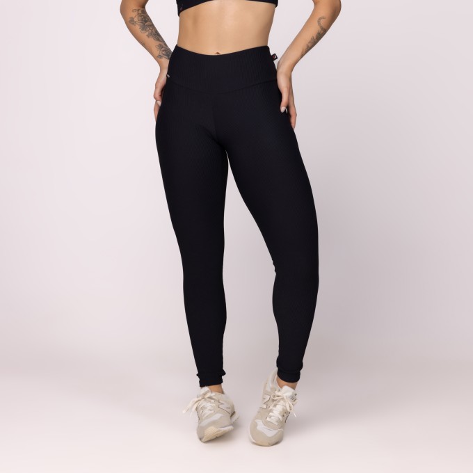 Calça Legging Fitness Feminina cós alto Textura Canelado Poliamida