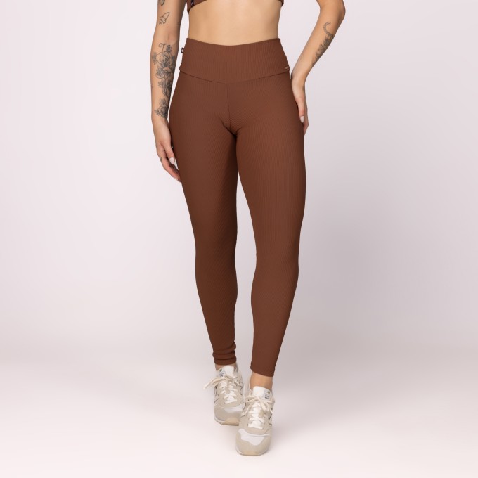 Calça Legging Fitness Feminina cós alto Textura Canelado Poliamida