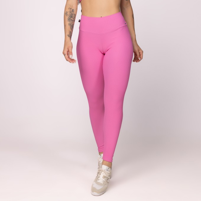 Calça Legging Fitness Feminina cós alto Textura Canelado Poliamida