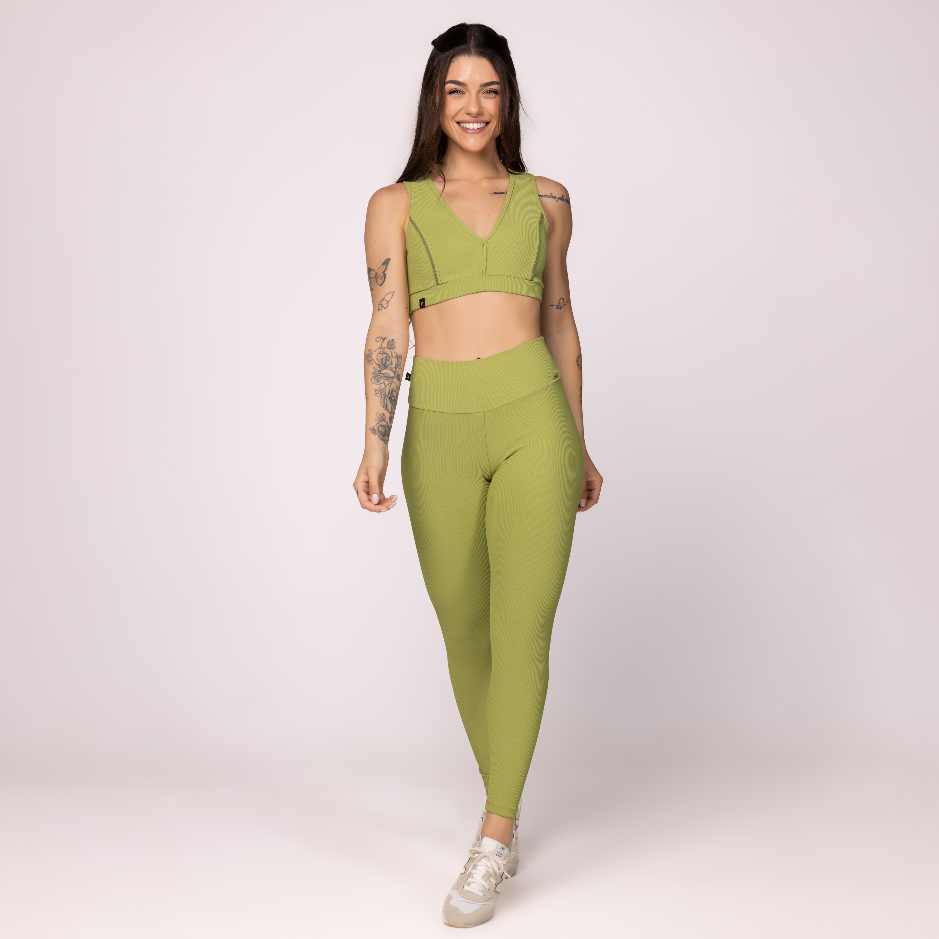 Calça Legging Fitness Feminina cós alto Textura Canelado Poliamida