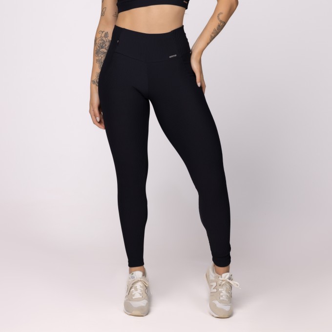 Calça Legging Fitness Recorte Lateral cós alongado Textura Poliamida