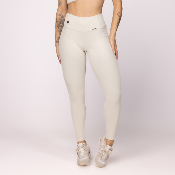 Calça Legging Fitness Recorte Lateral cós alongado Textura Poliamida