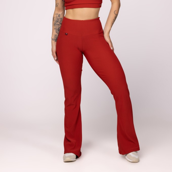 Calça Flare Textura Canelada Fitness Feminina