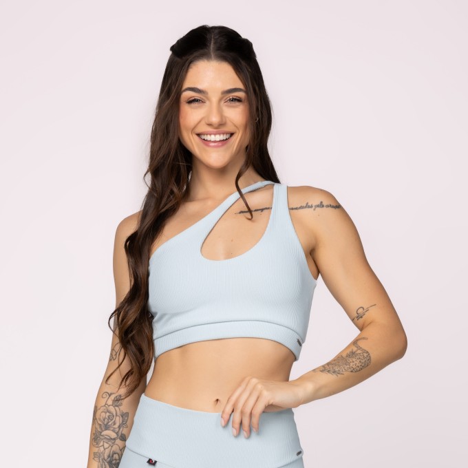 Top Fitness Feminino Um Ombro Poliamida  Textura Canelada