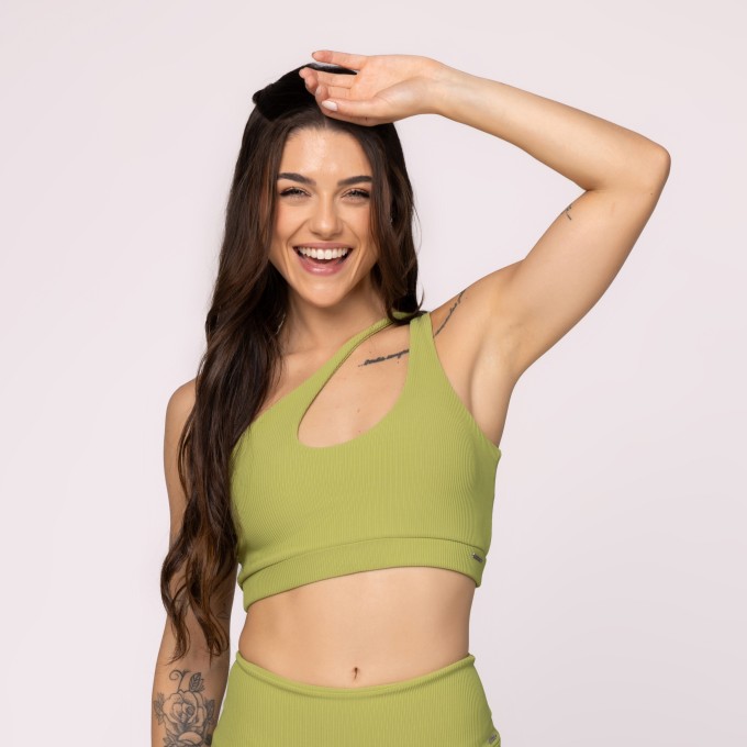 Top Fitness Feminino Um Ombro Poliamida  Textura Canelada