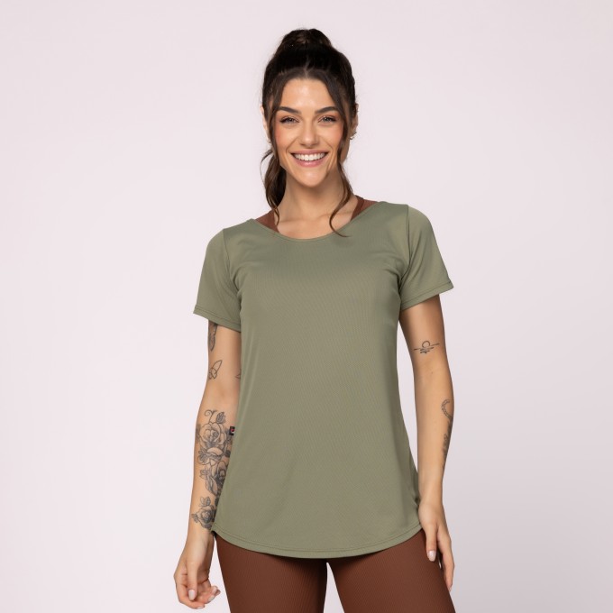 Blusa Fitness Feminina Tapa Bumbum Gola Redonda Manga Curta