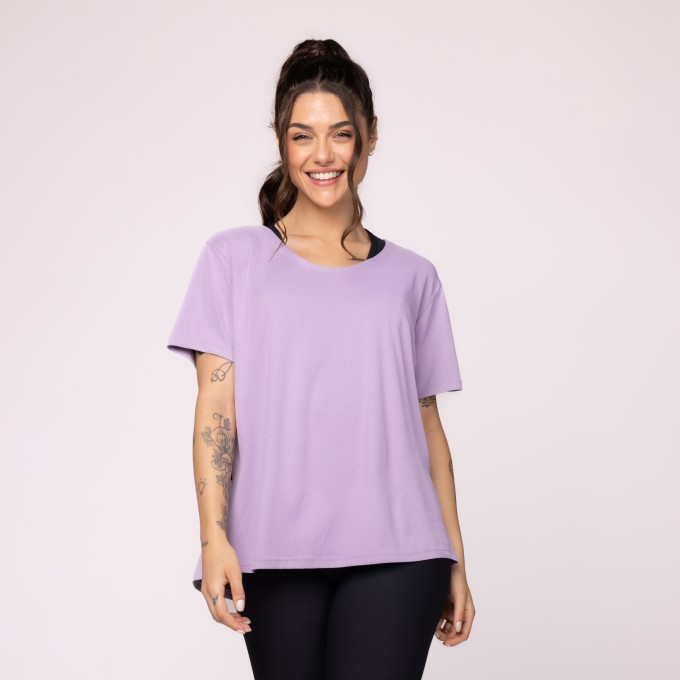Blusa Fitness Feminina Tapa Bumbum Gola Redonda Manga Curta Over