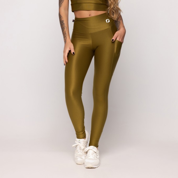 Calça Legging Fitness Feminina Bolso Poliamida Mini Canelado