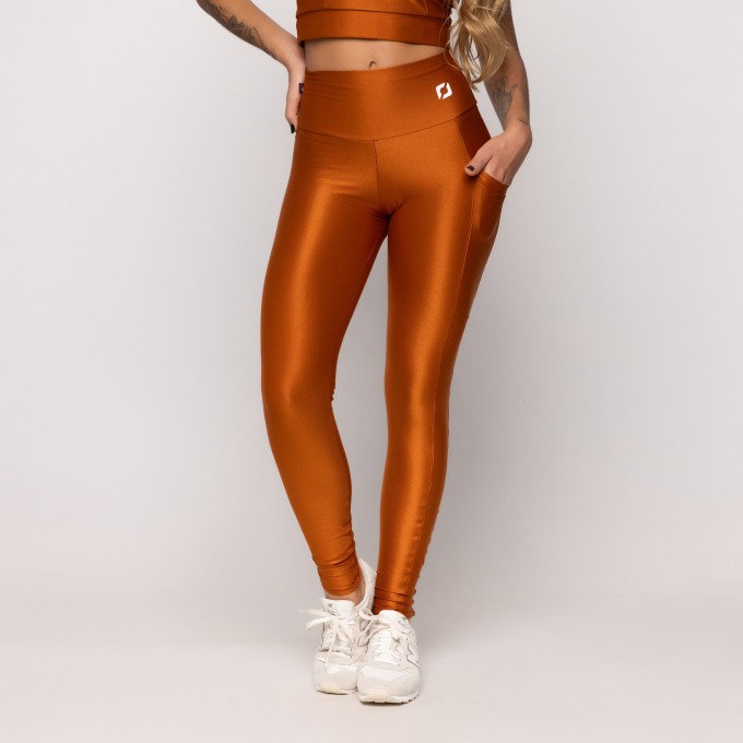 Calça Legging Fitness Feminina Bolso Poliamida Mini Canelado