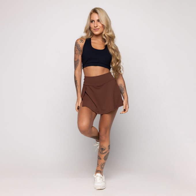 Short Saia Feminino Mini Textura com Short Interno Confort